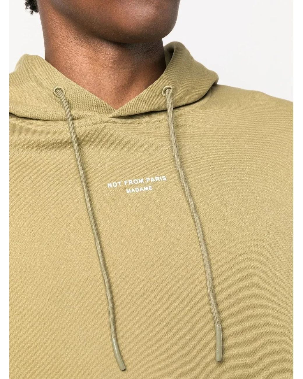 Drole de Monsieur Green Slogan-Print Drawstring Hoodie for men