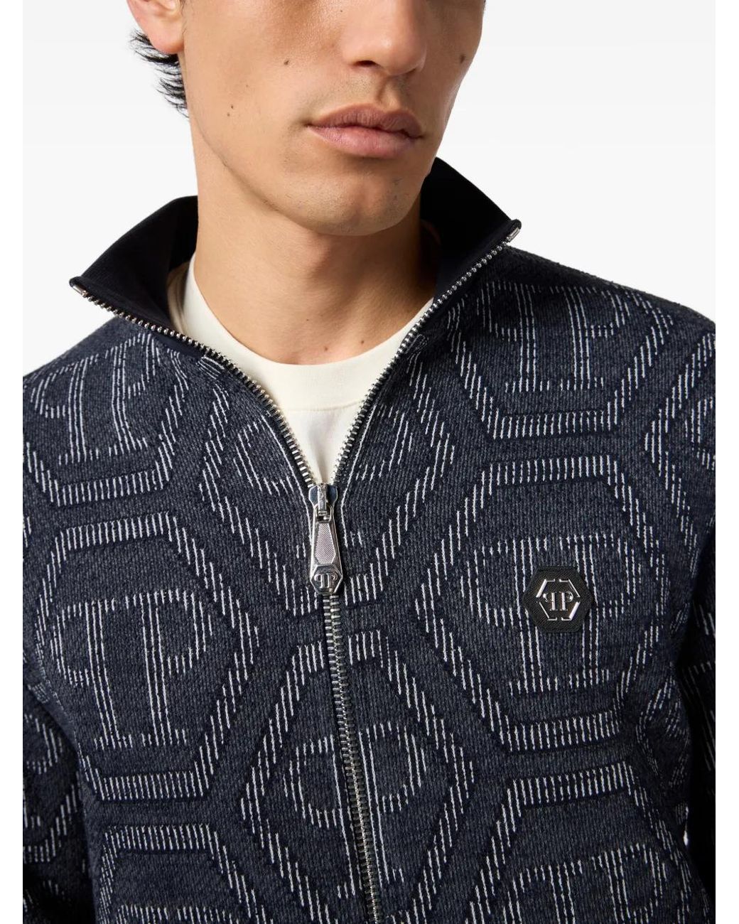 Philipp Plein Blue Jacquard Monogram Jacket for men