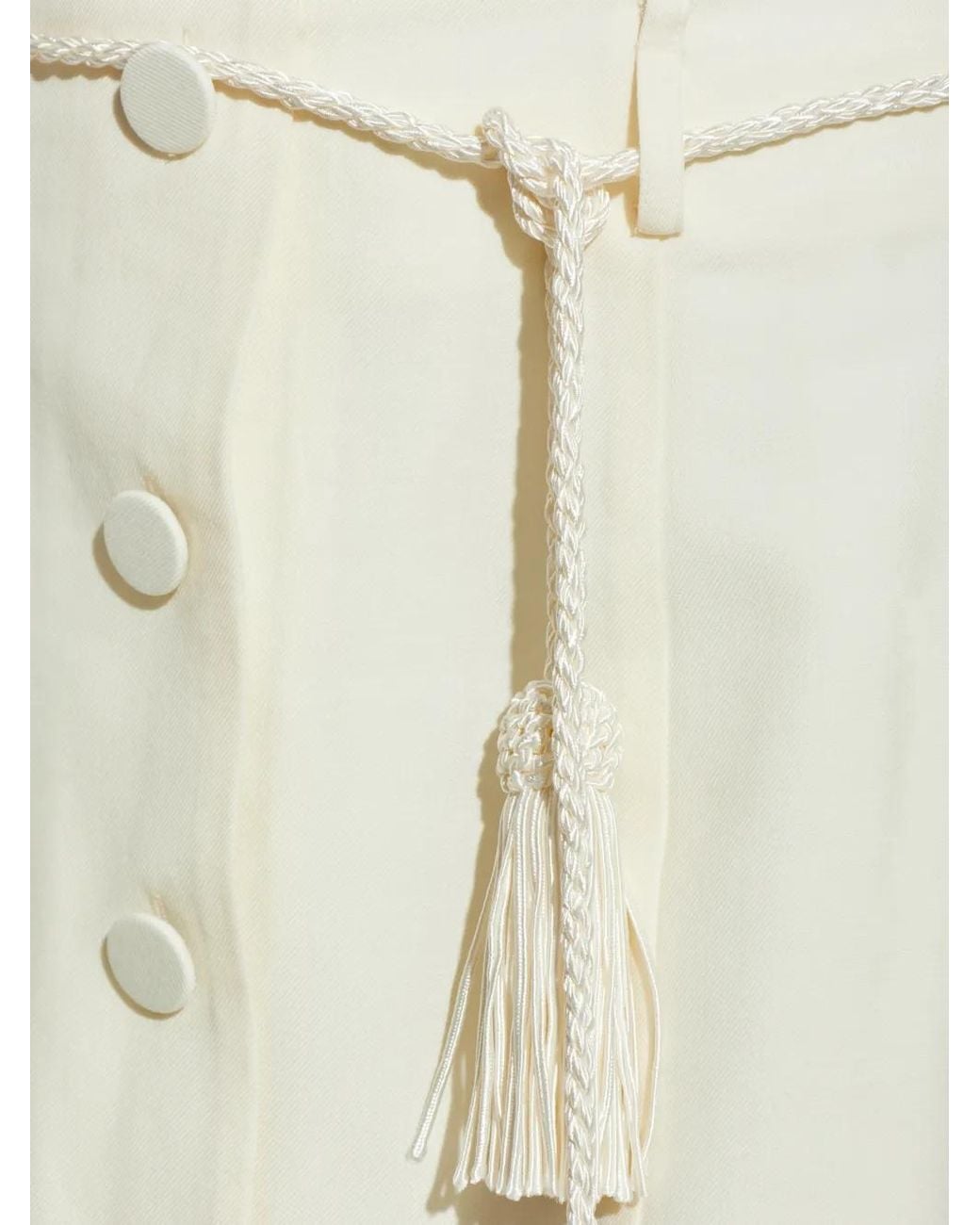 Posse White Elspeth Button-Front Tassel-Belt Wool Midi Skirt