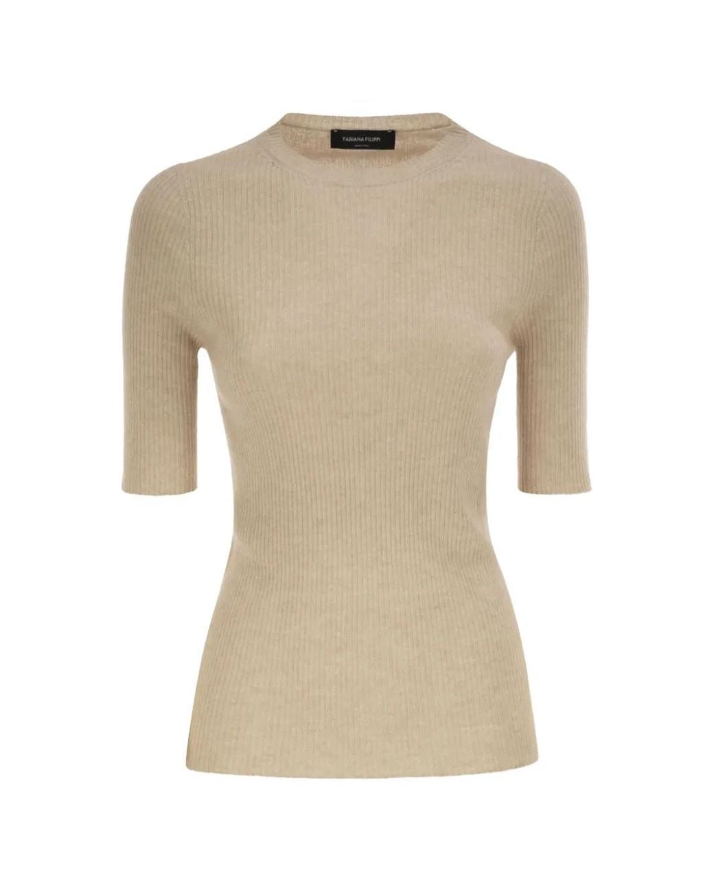 Fabiana Filippi Natural Ribbed-Knit T-Shirt