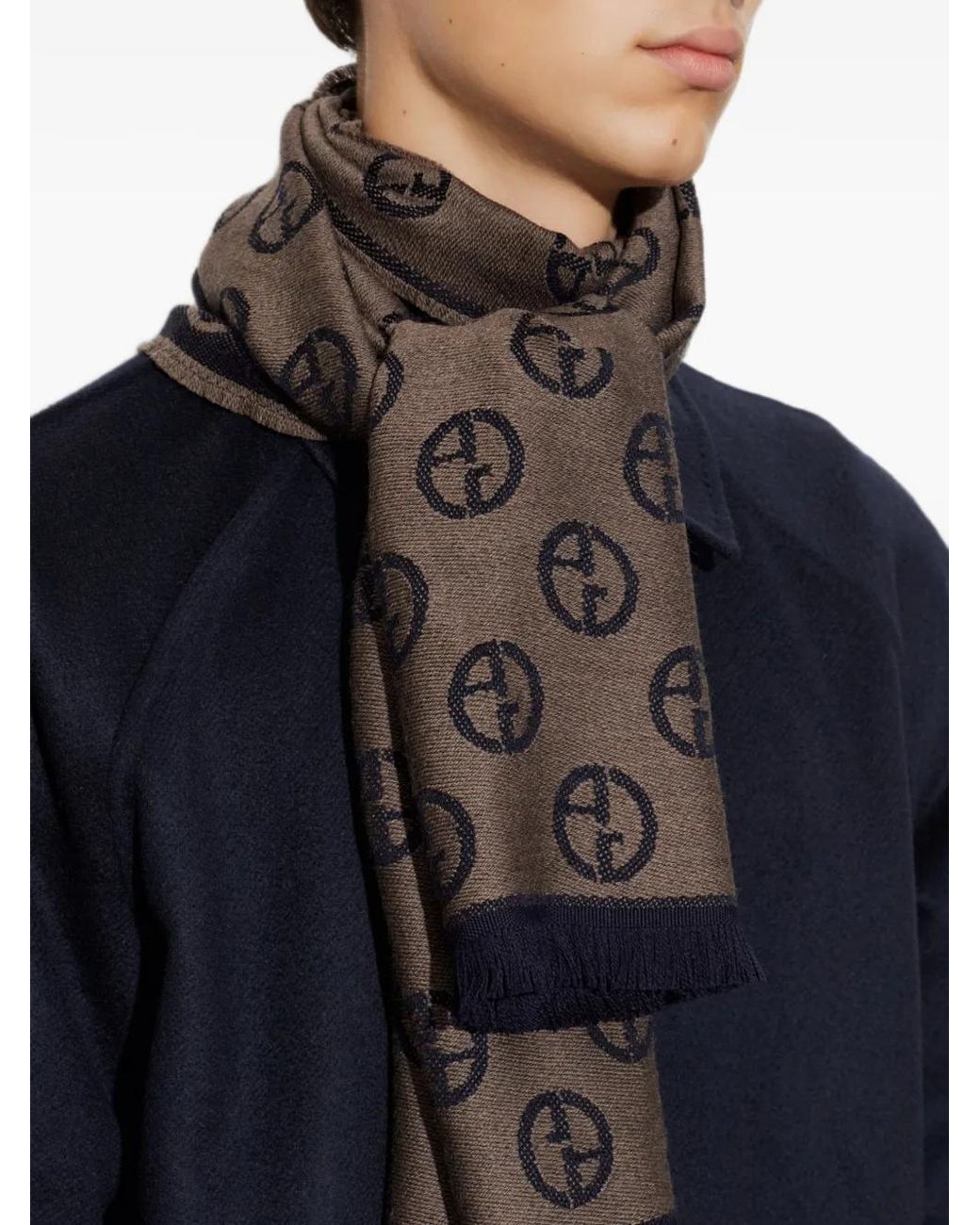 Giorgio Armani Fransenschal Mit Monogrammmuster in Black für Herren