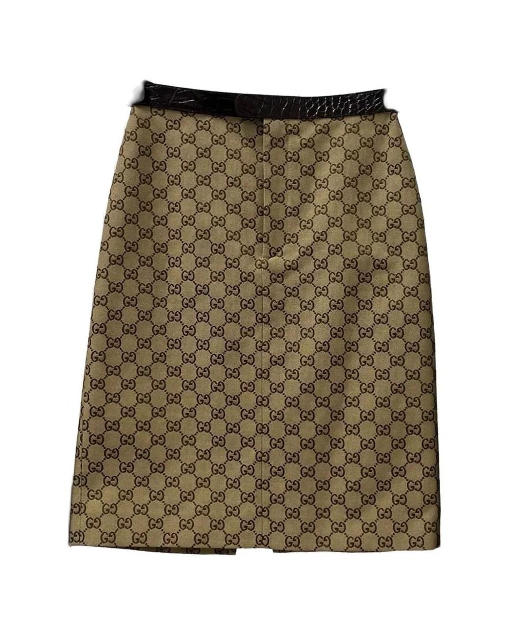 Gucci Green Gg Supreme Crocodile-Effect Midi Skirt