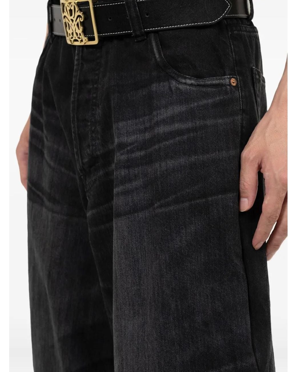 KAMIYA Black Wire Wide-Leg Jeans for men