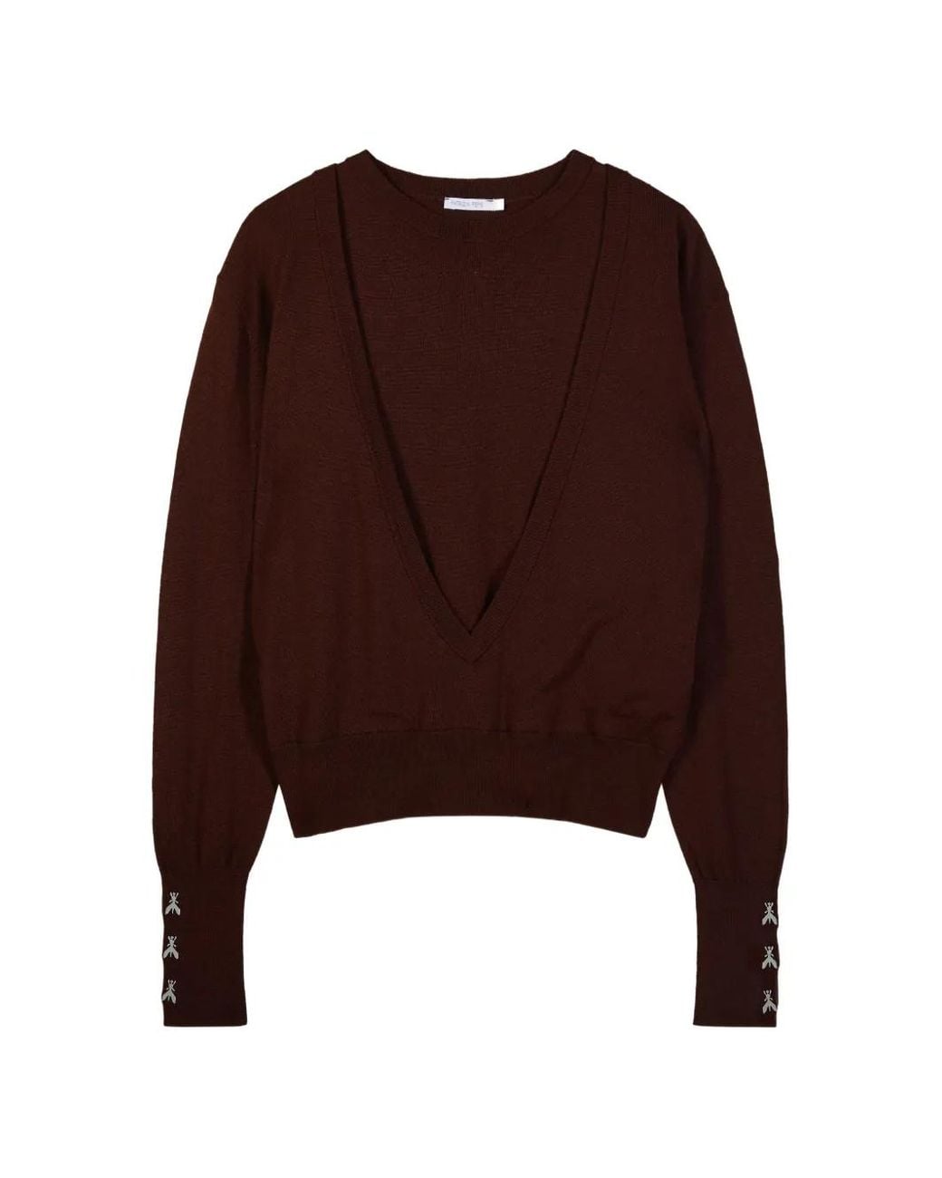 Patrizia Pepe Brown Layered-Effect Fine-Knit Sweater