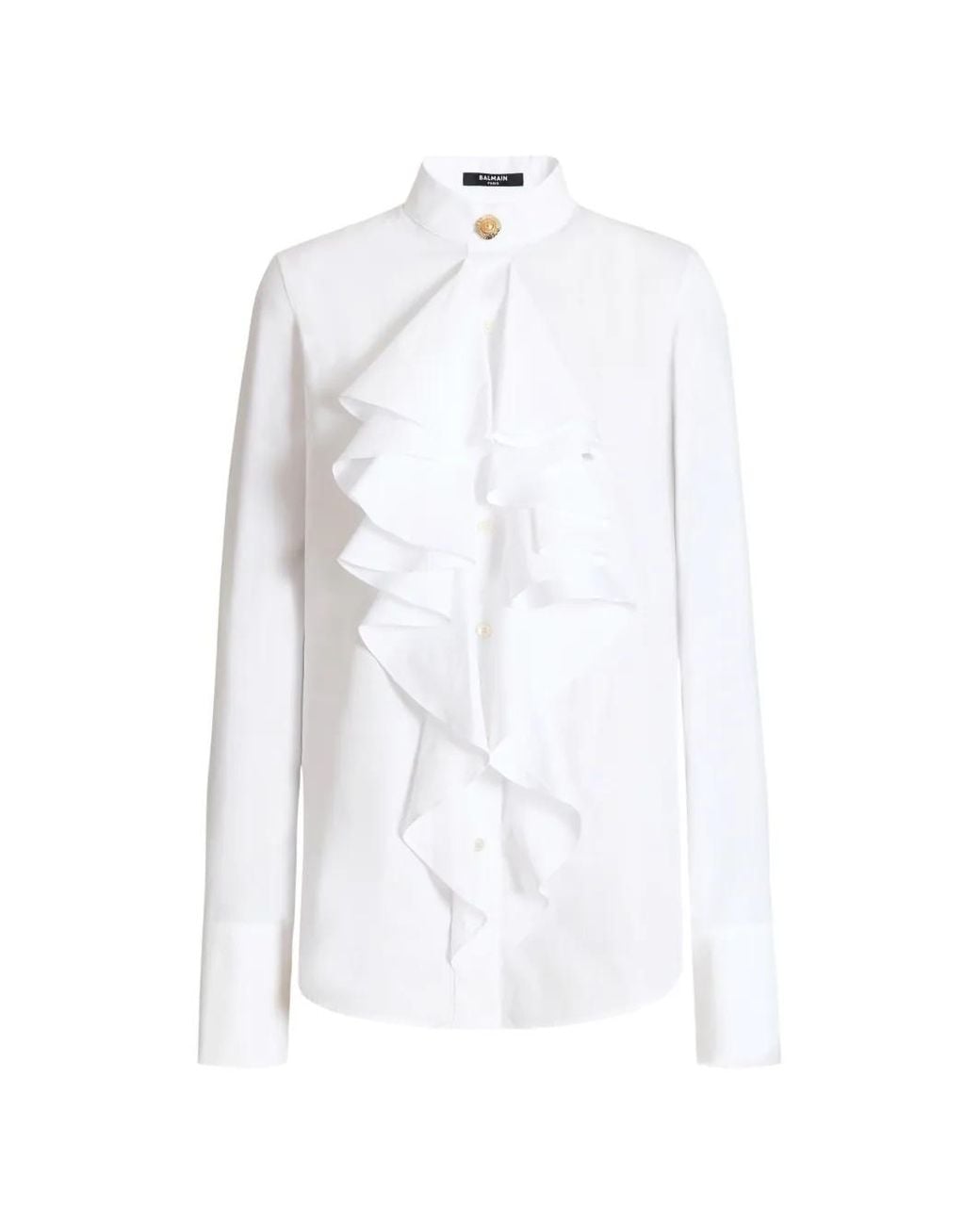 Balmain White Ruffled Poplin Shirt
