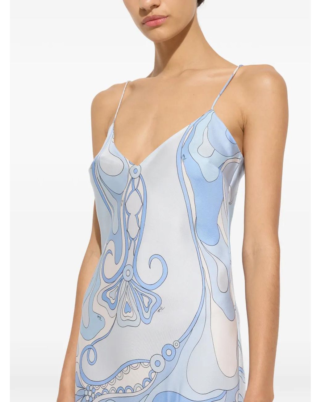 Emilio Pucci Blue Orchidee And Soleil-Print Silk Dress With Cape