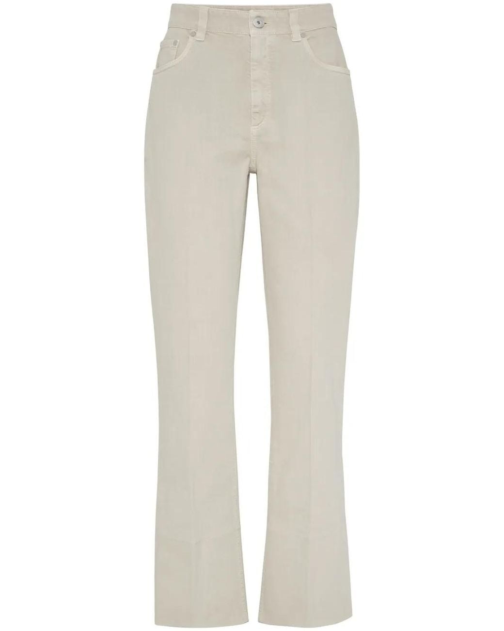 Brunello Cucinelli Natural Stretch-Cotton Kick-Flare Trousers