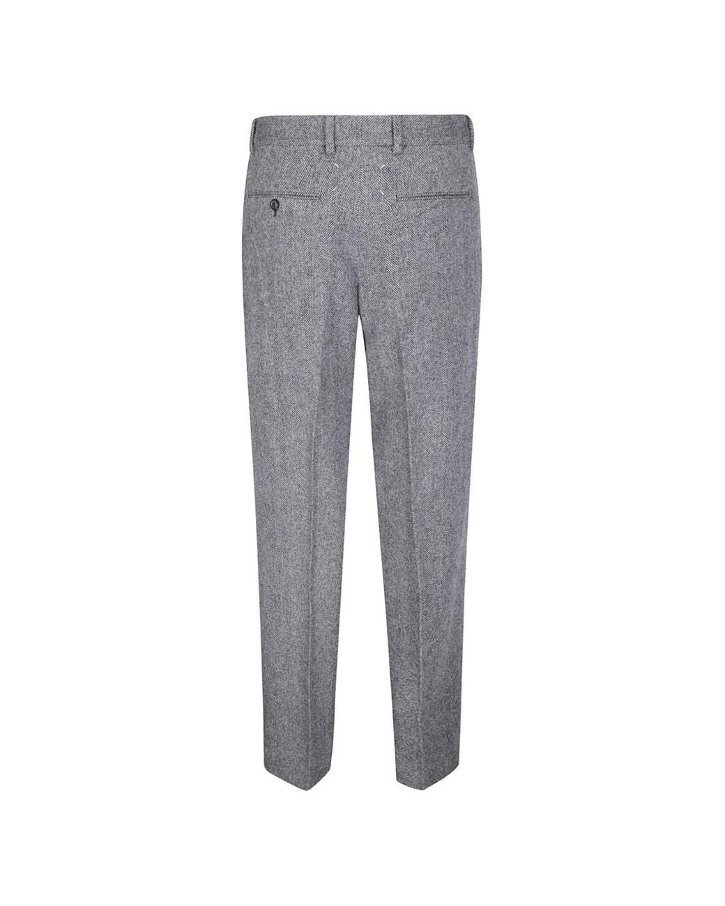 Maison Margiela Gray Herringbone-Pattern Trousers for men