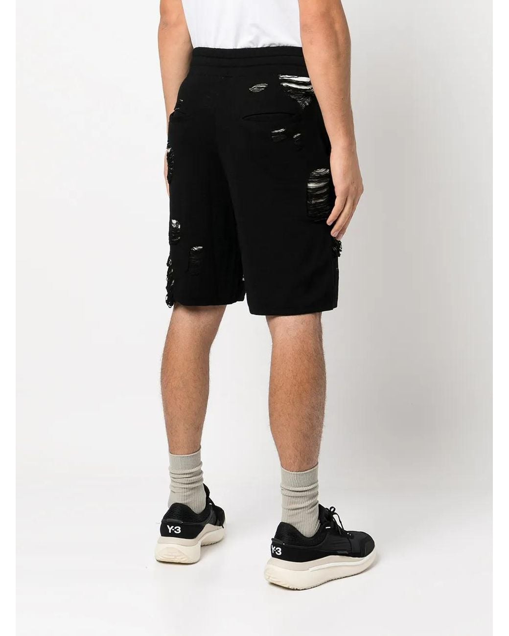 Haculla Black Intarsia-Knit Distressed Track Shorts for men
