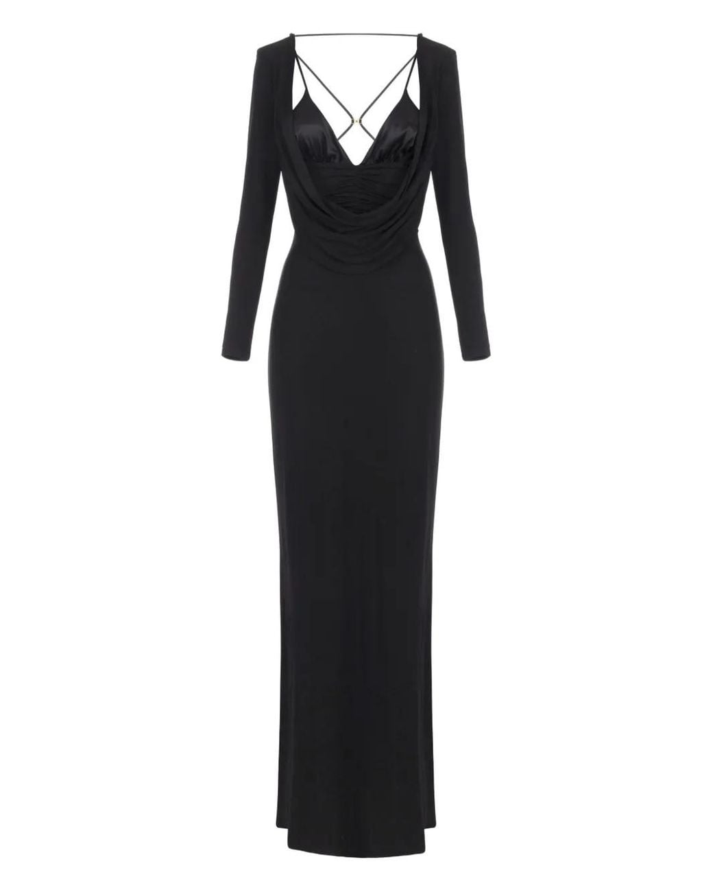 Elisabetta Franchi Black Fitted Evening Dress With Draped Bodice