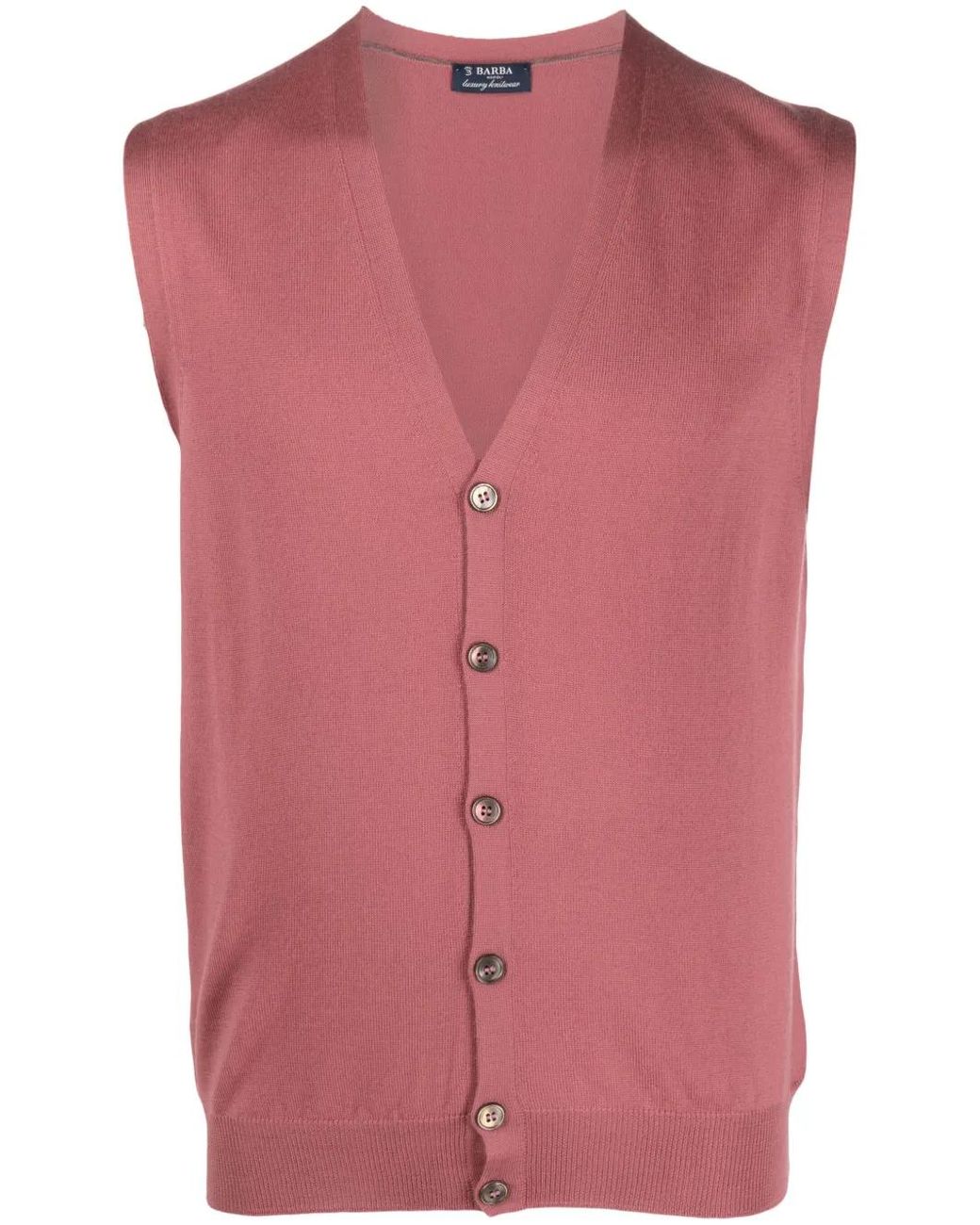 Barba Napoli Pink Button-Up Virgin Wool Knitted Vest for men