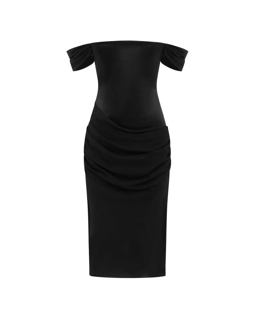 Alex Perry Black Off-Shoulder Draped Midi Dress