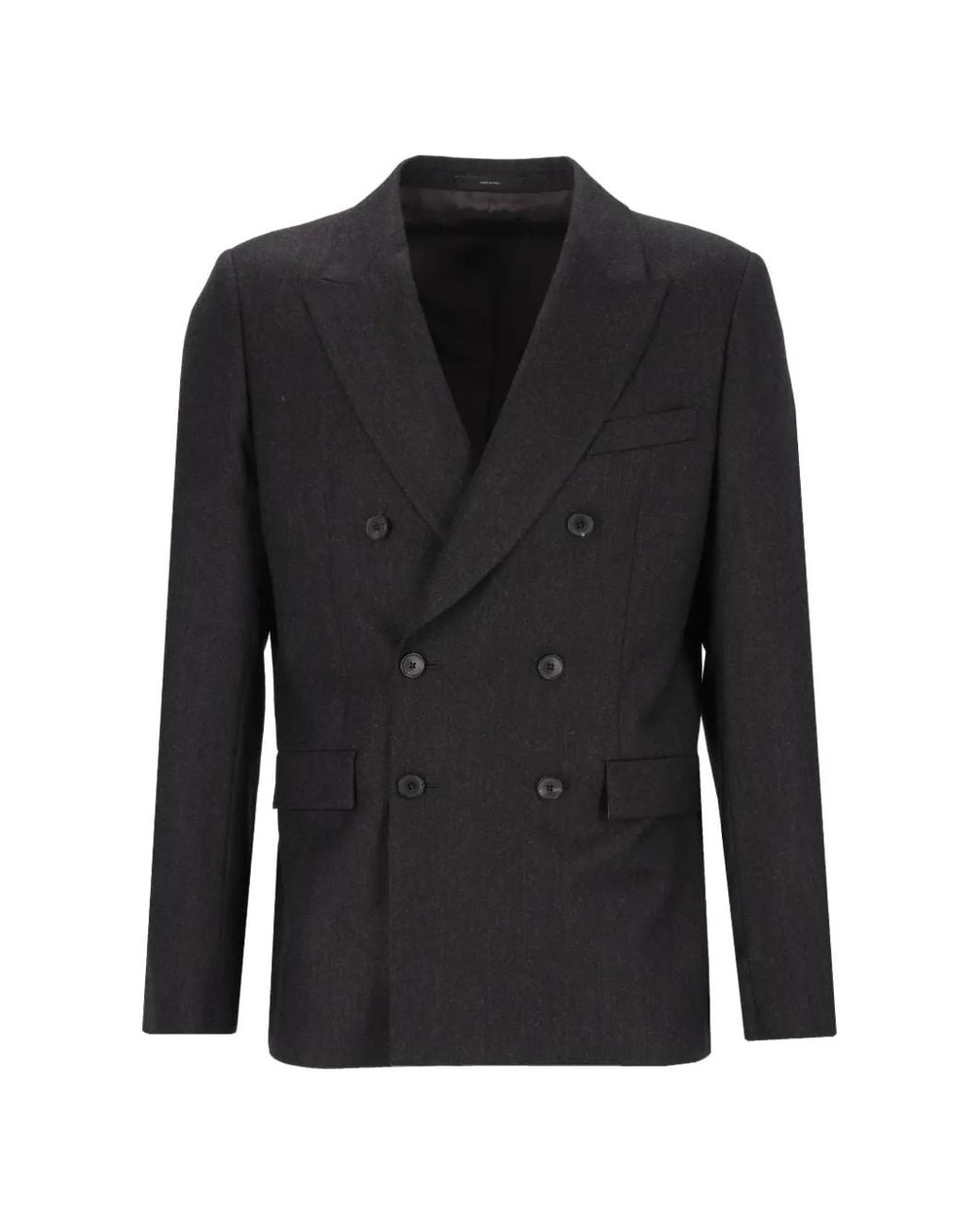 Paul Smith Black Charcoal Wool-Cashmere Flannel Double-Breasted Blazer for men