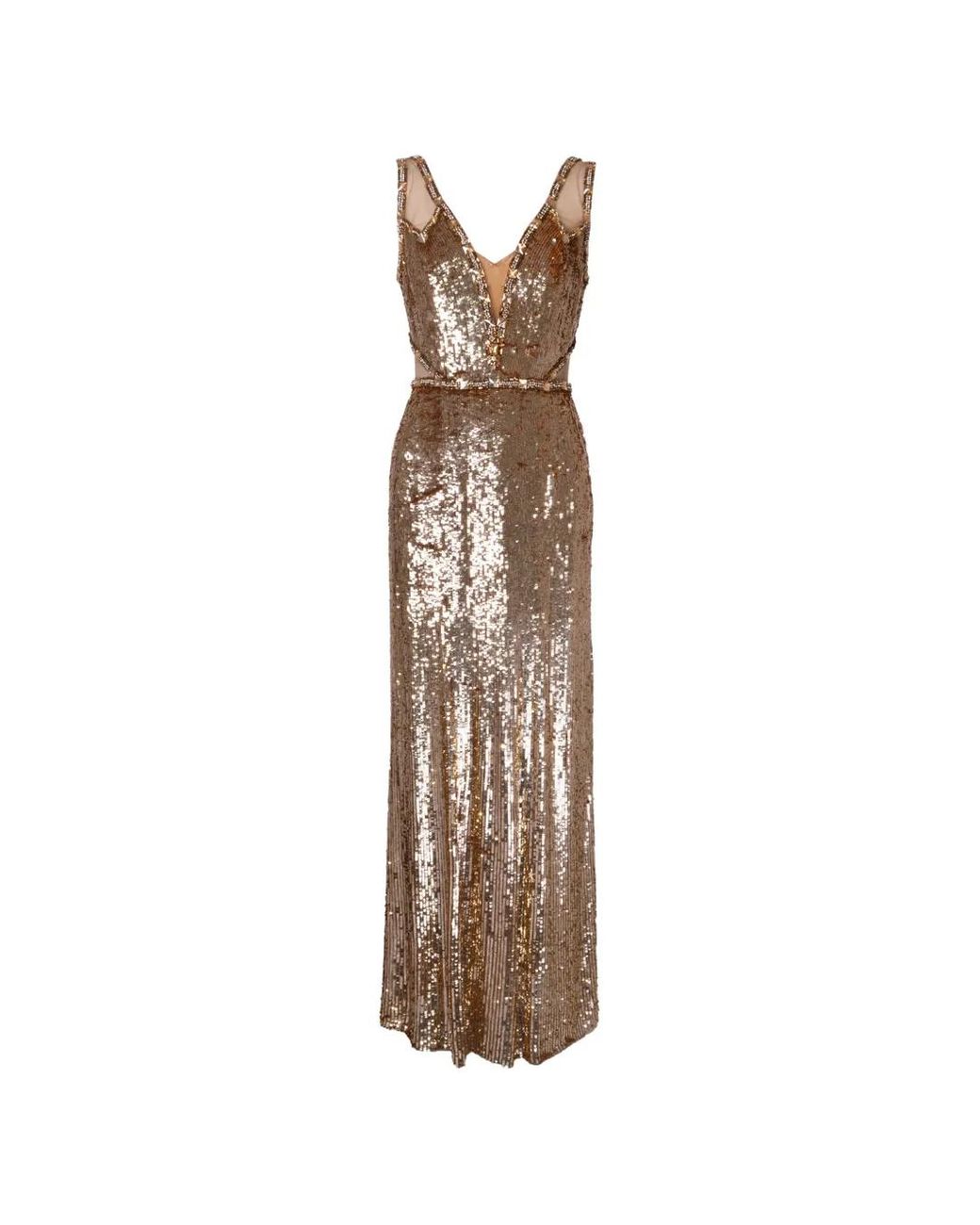 Jenny Packham White Sequin-Embellished Sheer-Panelled Maxi Dress