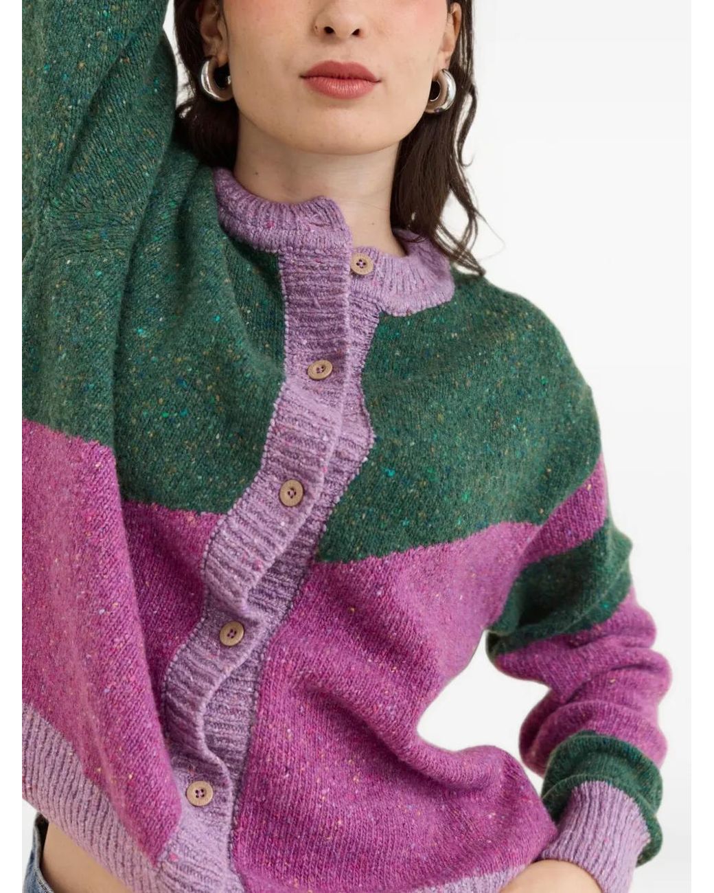 Favorite People Green Color-Block Knitted Cardigan