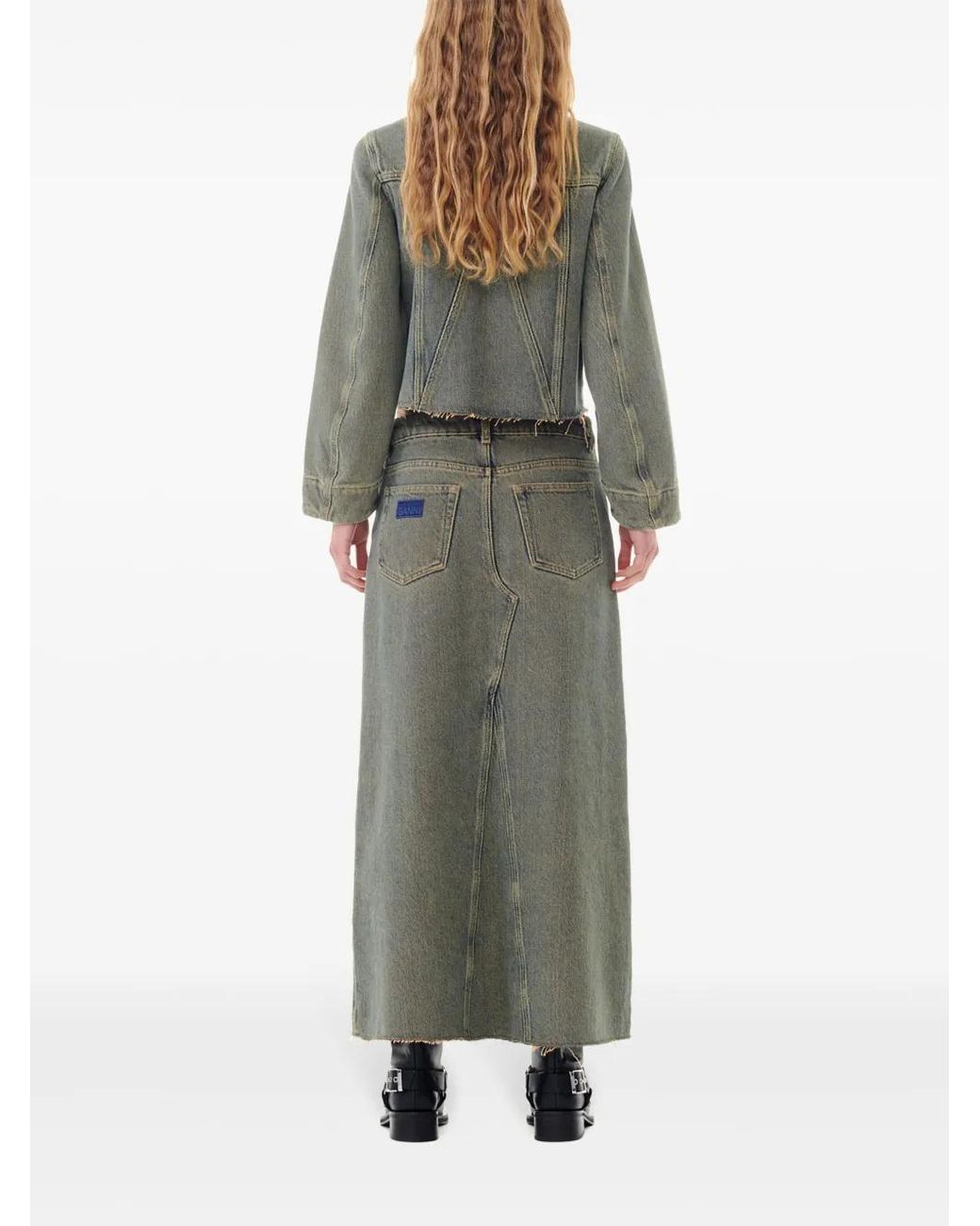 Ganni Green Raw-Cut Hem Denim Jacket