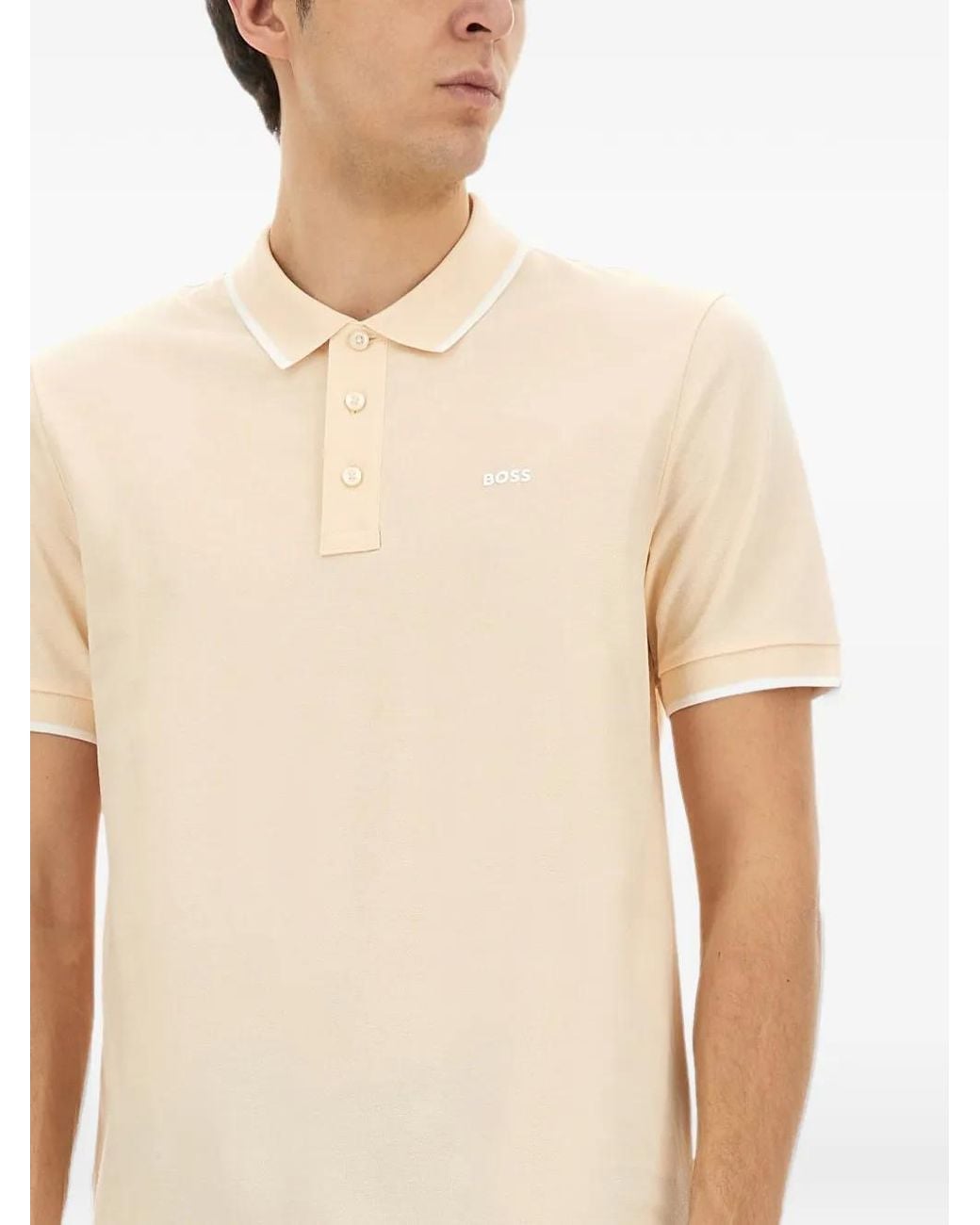 Boss Natural Logo-Embroidered Tipped Polo Shirt for men