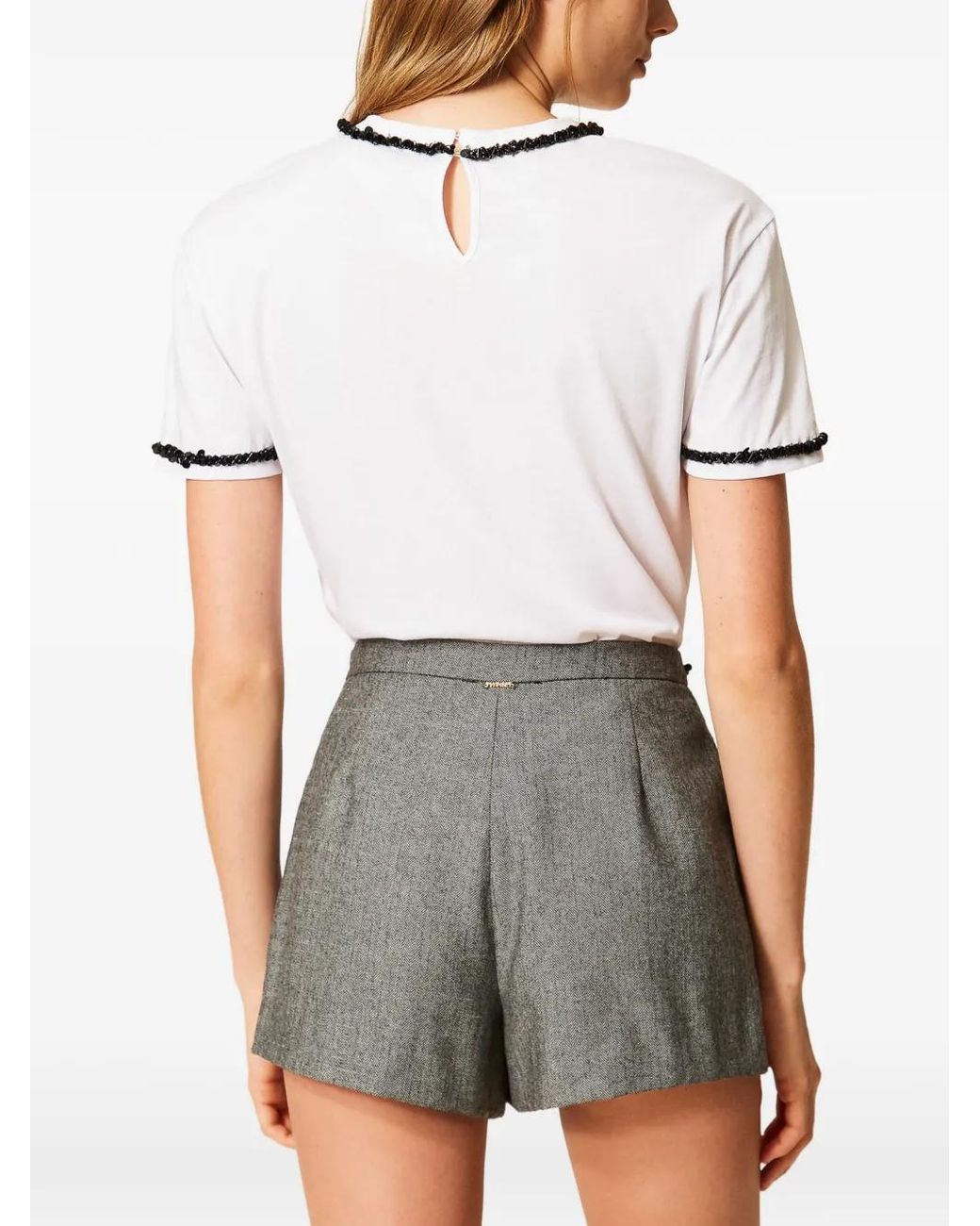 Twinset White T-Shirt With Trimming And Bow