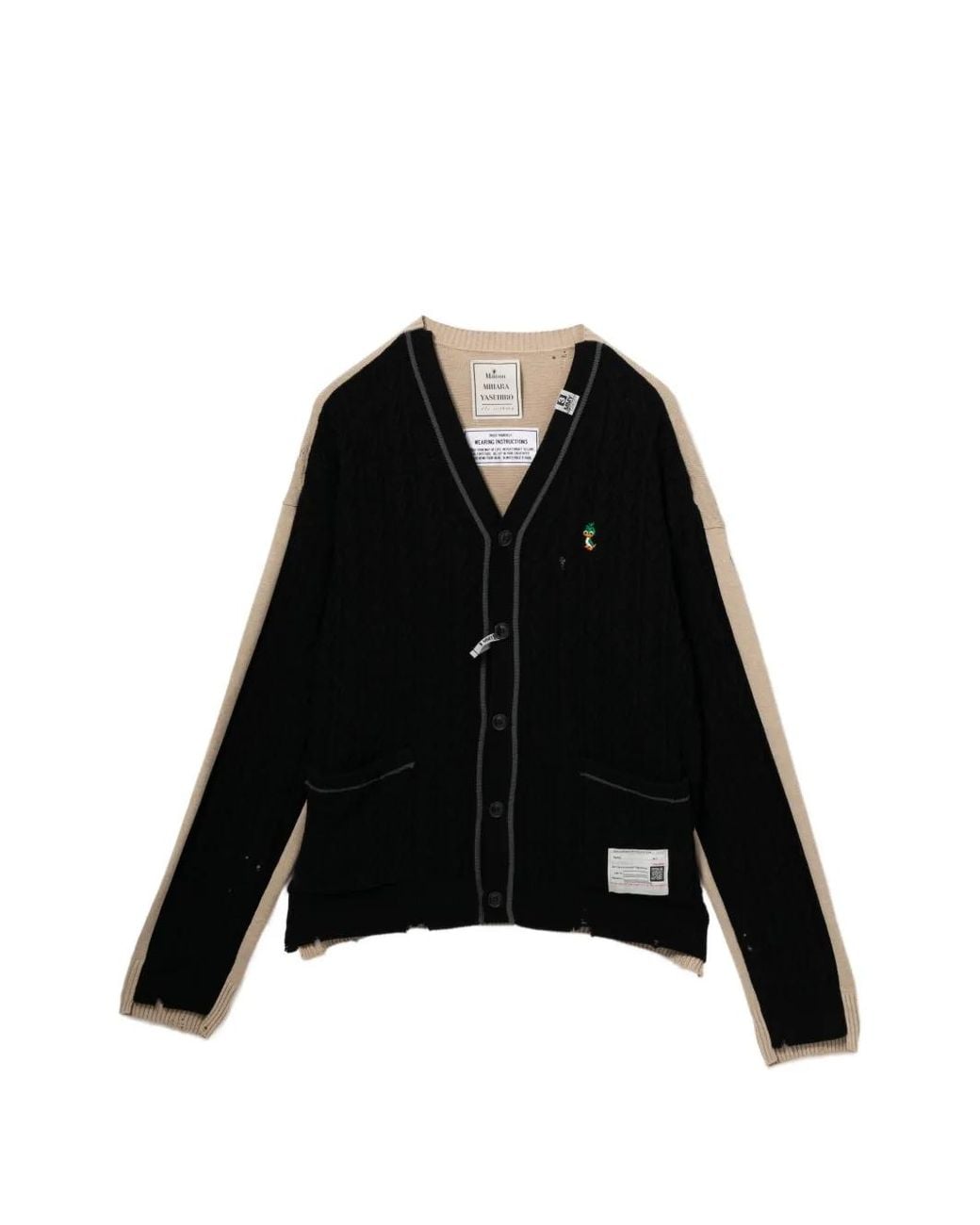 Maison Mihara Yasuhiro Black Cardigan En Maille Torsadée À Logo Brodé for men