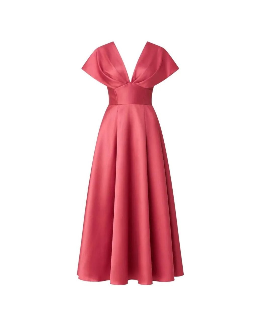 Charo Ruiz Red Pleated-Bodice V-Neck Midi Dress