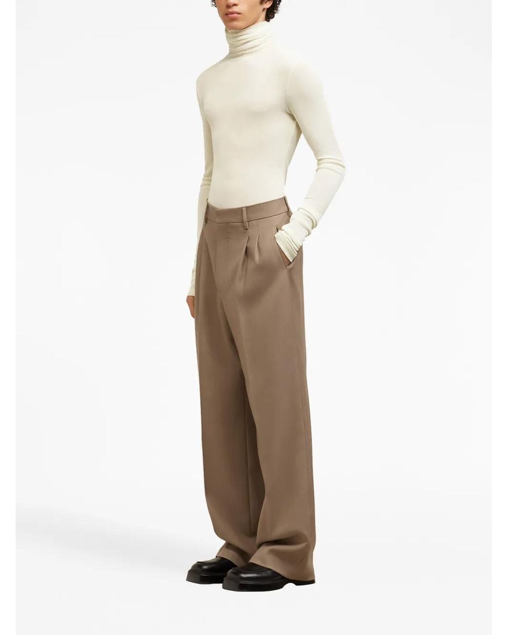 AMI White Ami Paris Paris Ribbed Roll-neck Top