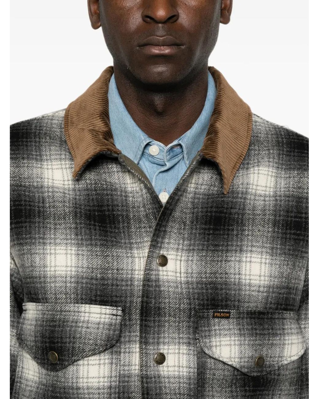 Filson Gray Check-Pattern Corduroy-Collar Jacket for men