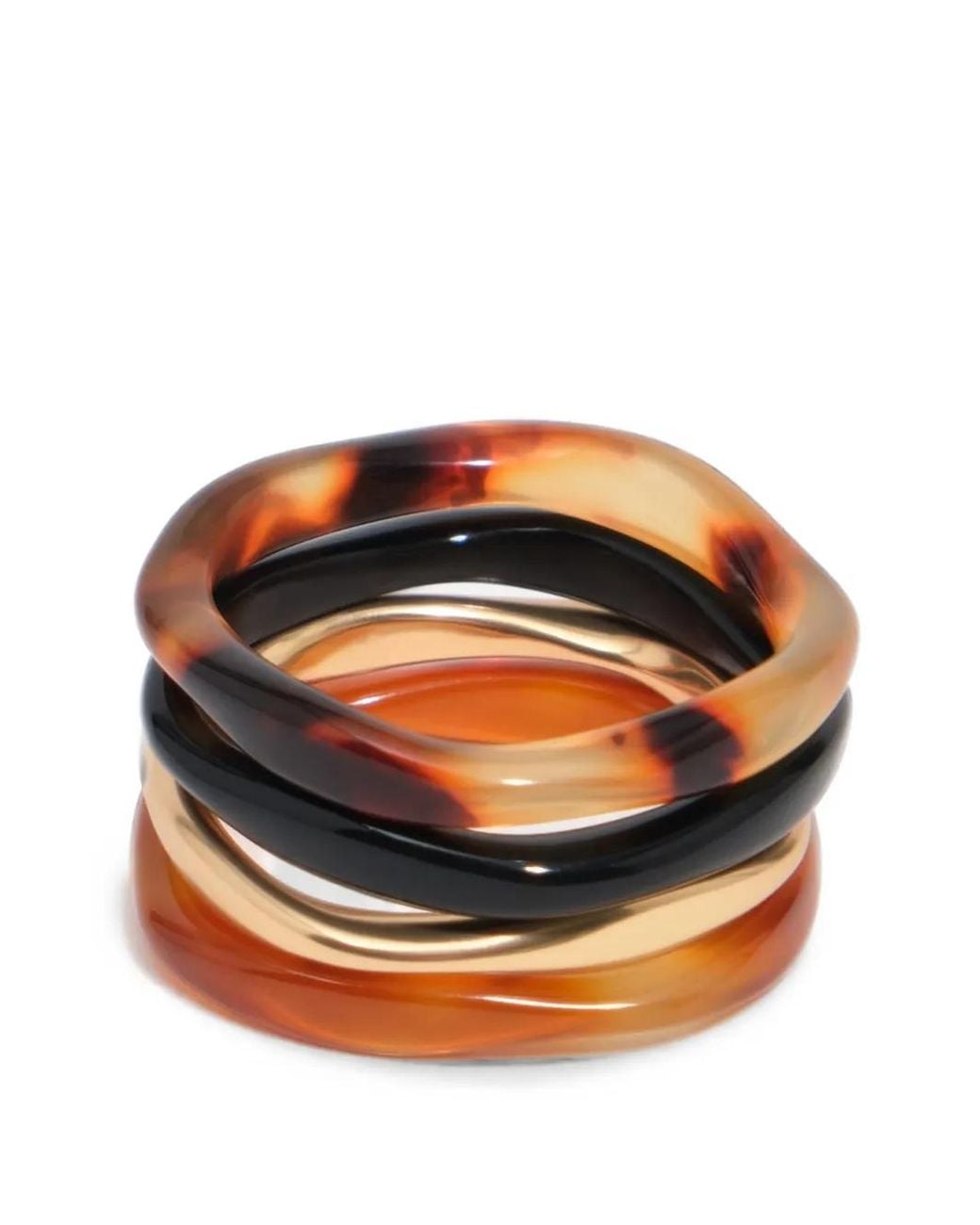 Bimba Y Lola Orange Set Of 4 Tortoiseshell-Effect And Matte Metal Rings