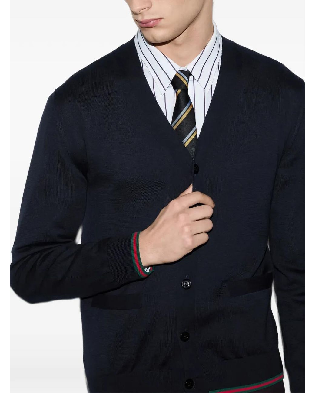 Gucci Blue V-Neck Long-Sleeved Cardigan for men