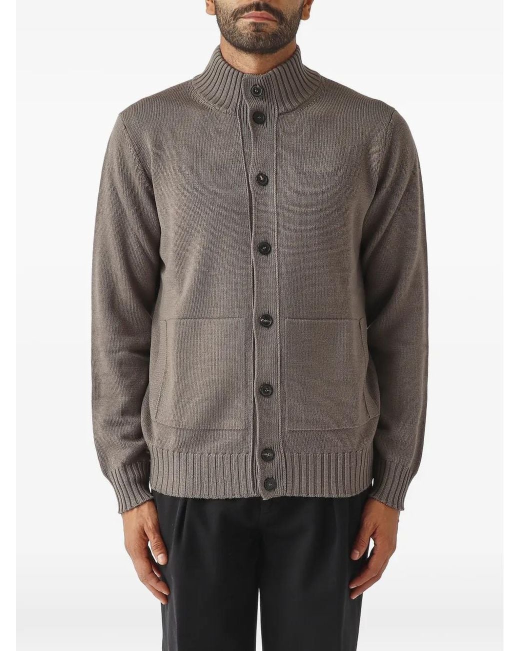 FILIPPO DE LAURENTIIS Gray High-Neck Button-Up Cardigan for men