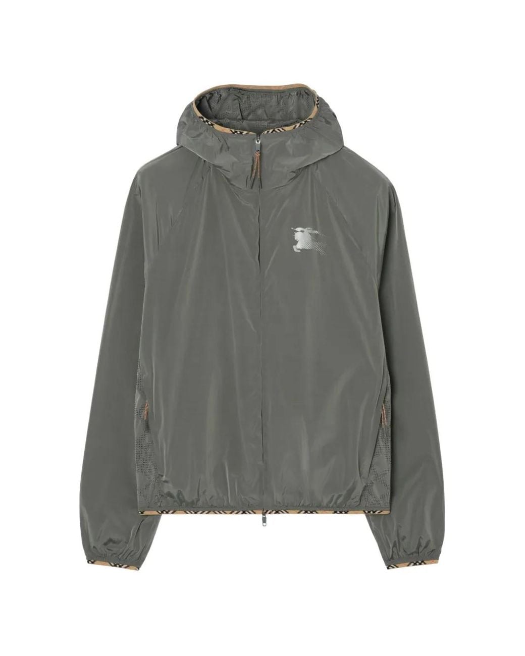 Burberry Gray Nylon Hooded Jacket for men