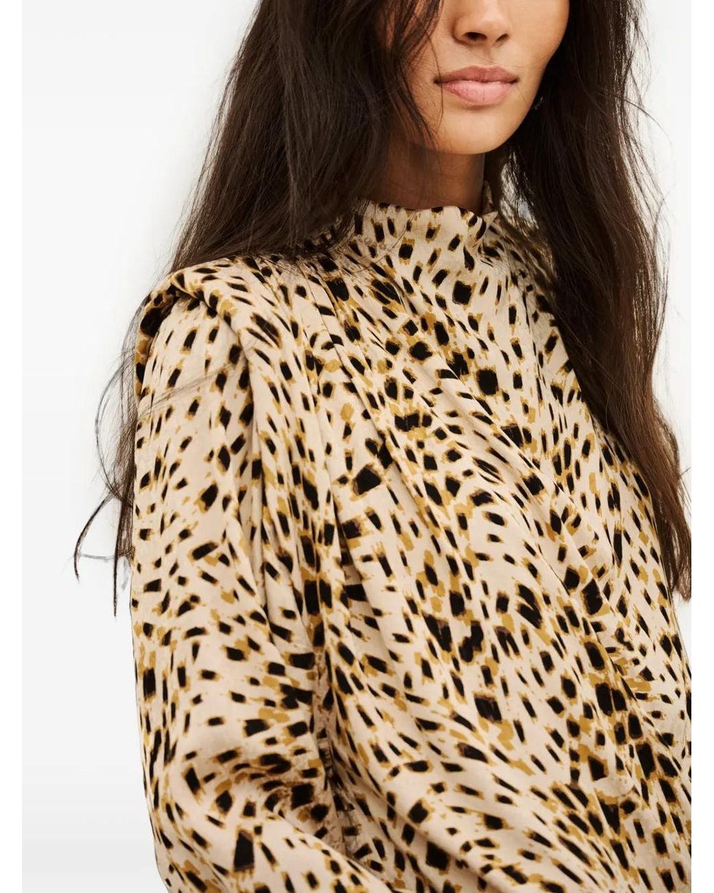 Ba&sh Metallic Animal-Print High-Neck Blouse