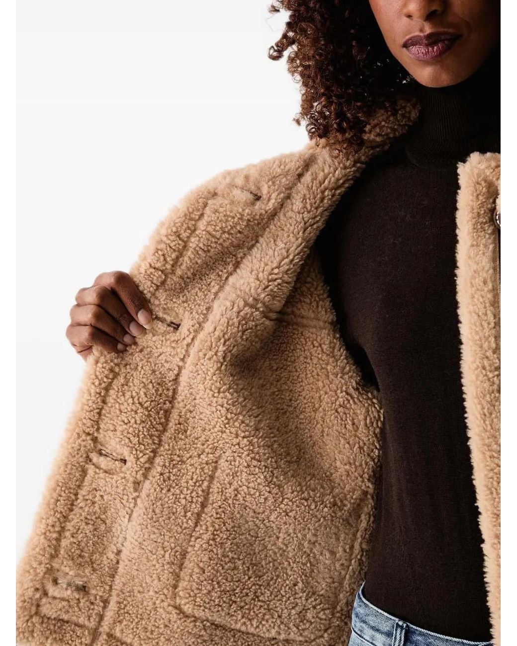 Silvian Heach Blue Aviator Faux-Shearling-Trim Panelled Jacket