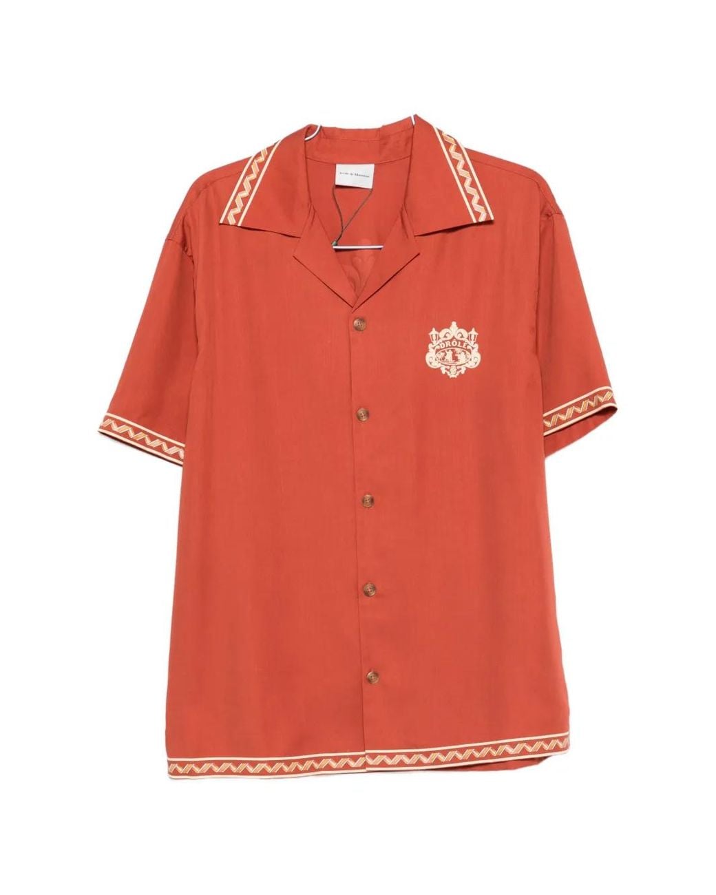 Drole de Monsieur Red Chemise Brodée Danseurs À Bords Zig-Zag for men