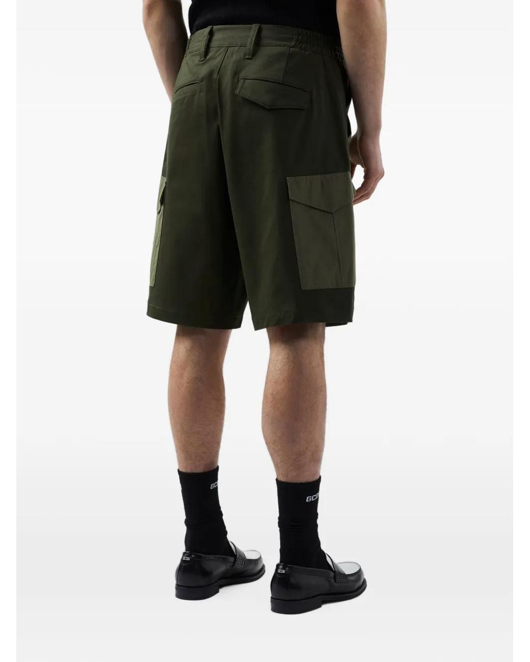 Gcds Green Colour-Block Drawstring Cargo Shorts for men