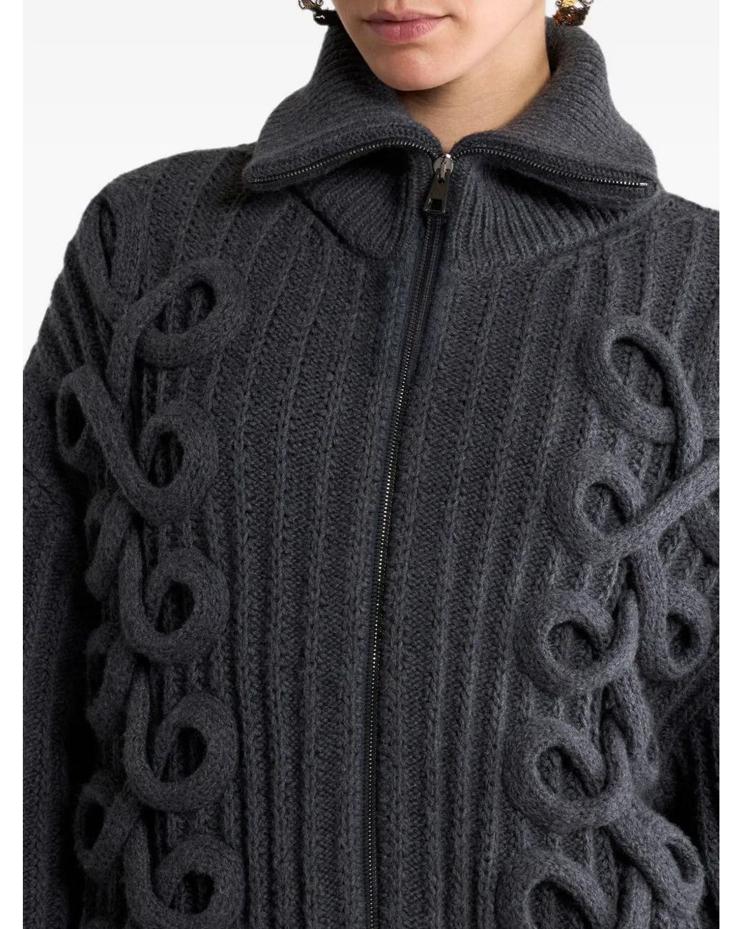 Etro Black Ribbed Wool-Blend Cardigan With Zip And Woven Detailing