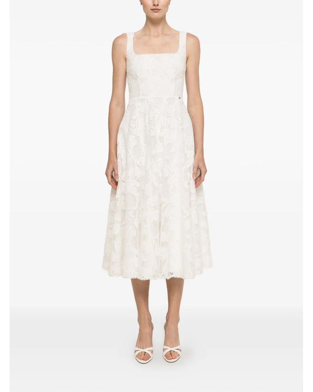 Nissa White Lace Midi Dress