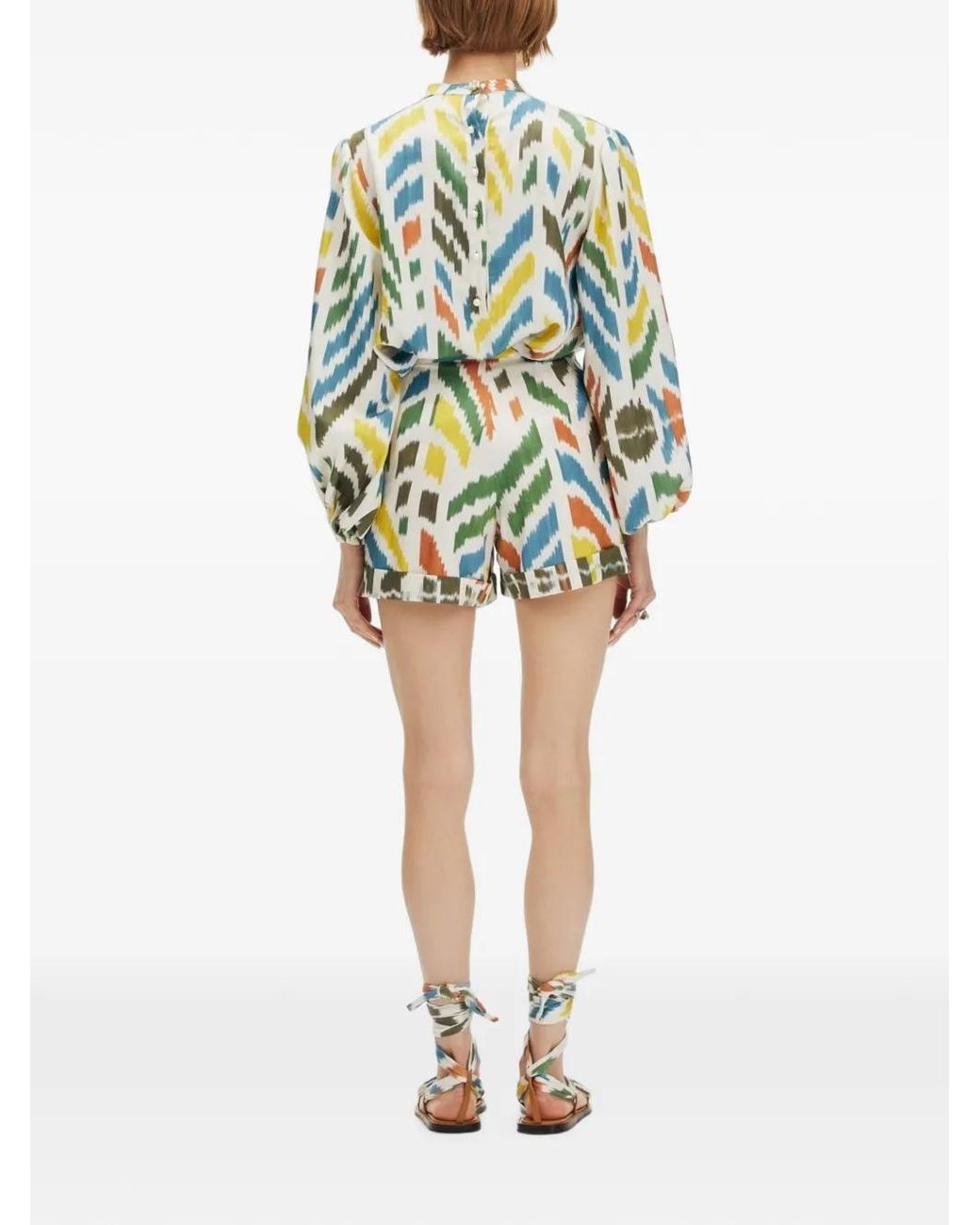 Punicana White Blouse À Motif Végétal Et Manches Bouffantes