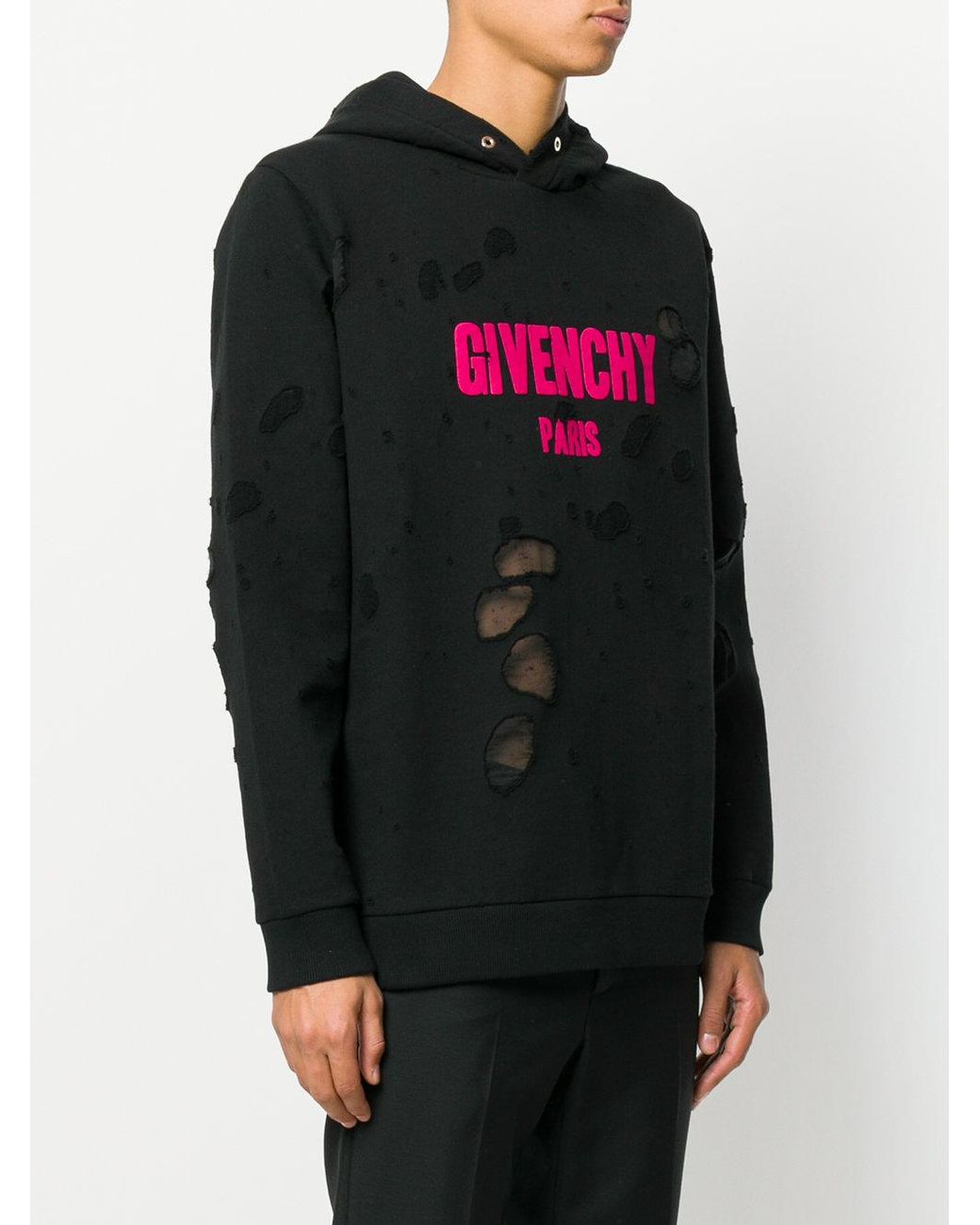 Givenchy Paris Distressed Hoodie in Black for Men | Lyst