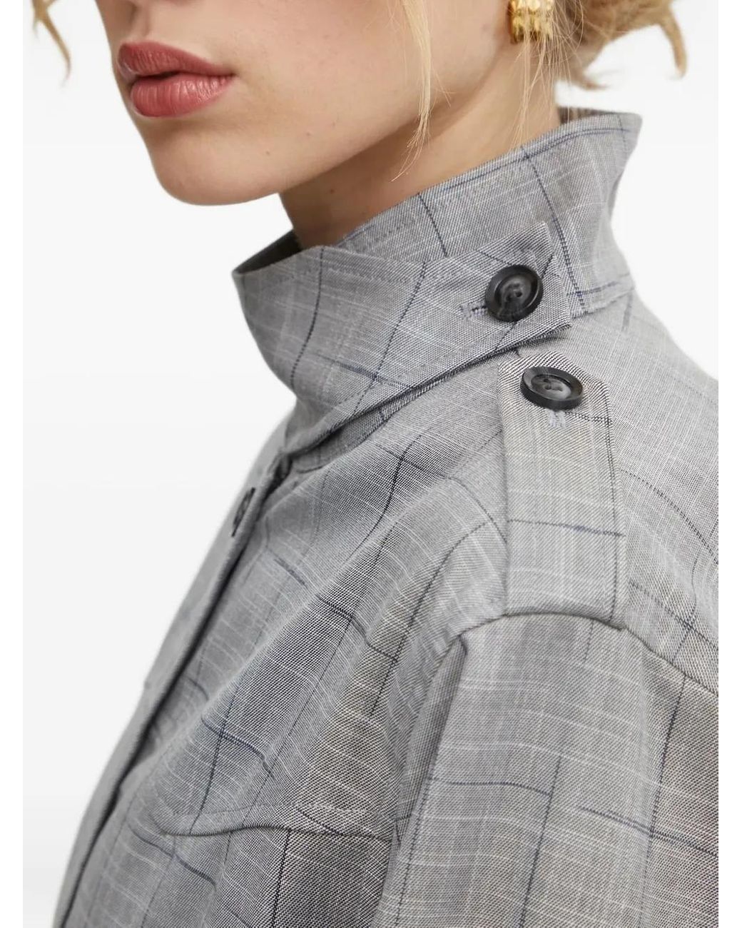 Bruuns Bazaar Gray Checked High-Neck Jacket