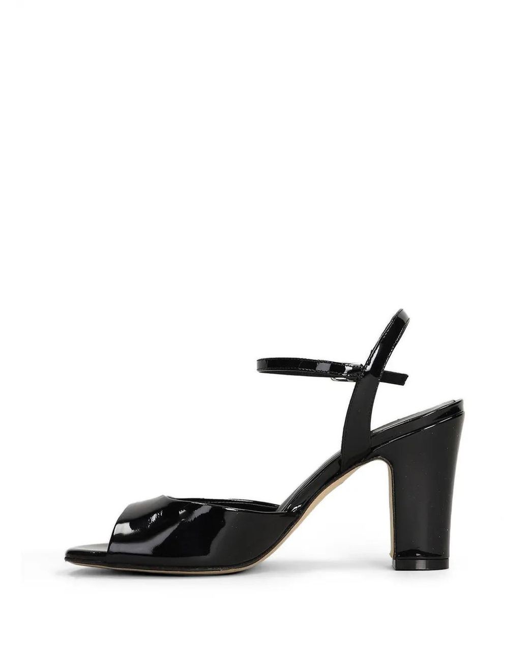 Julie Dee Black Patent-Finish Ankle-Strap Sandals