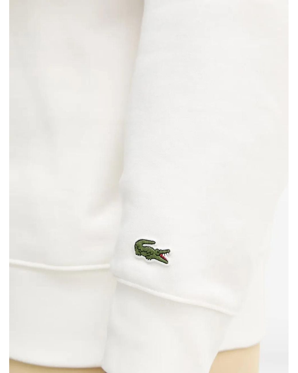 Lacoste White High Neck Embossed Zipped Sweatshirt