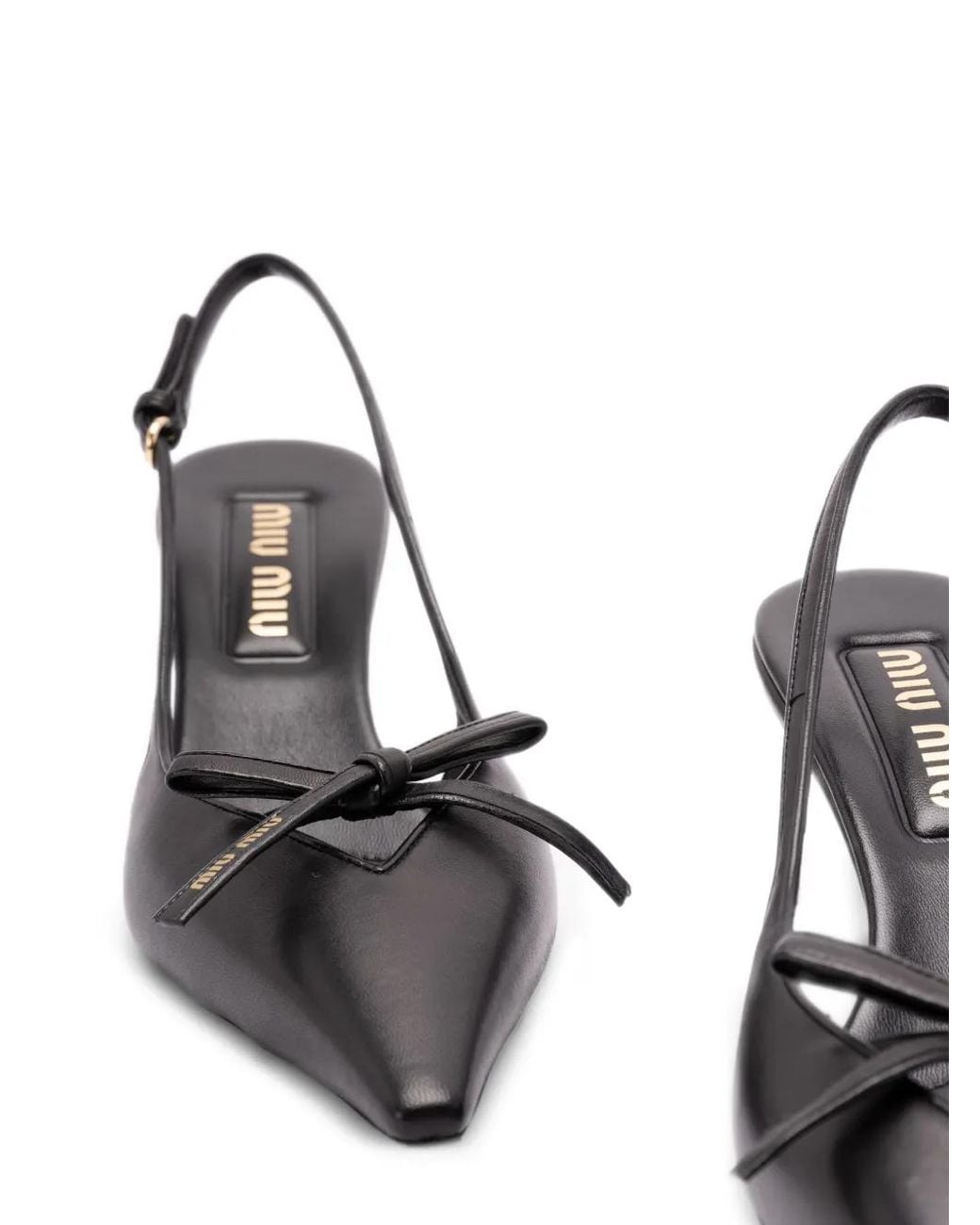 Miu Miu Black Leather Slingback Pumps With Bow