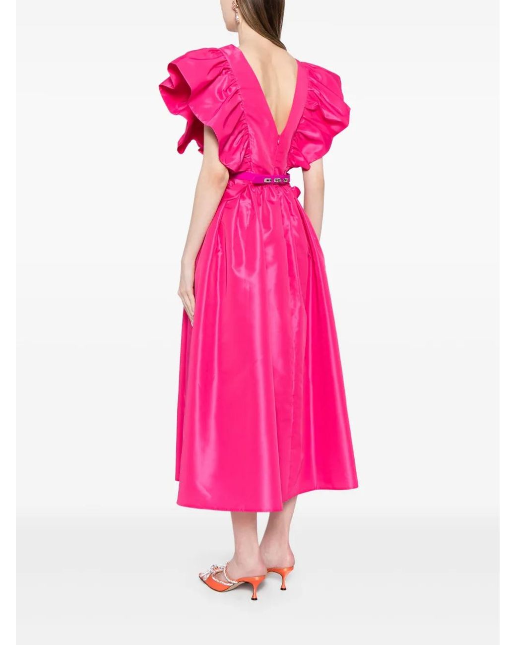 Saiid Kobeisy Pink Ruffled Taffeta Midi Dress