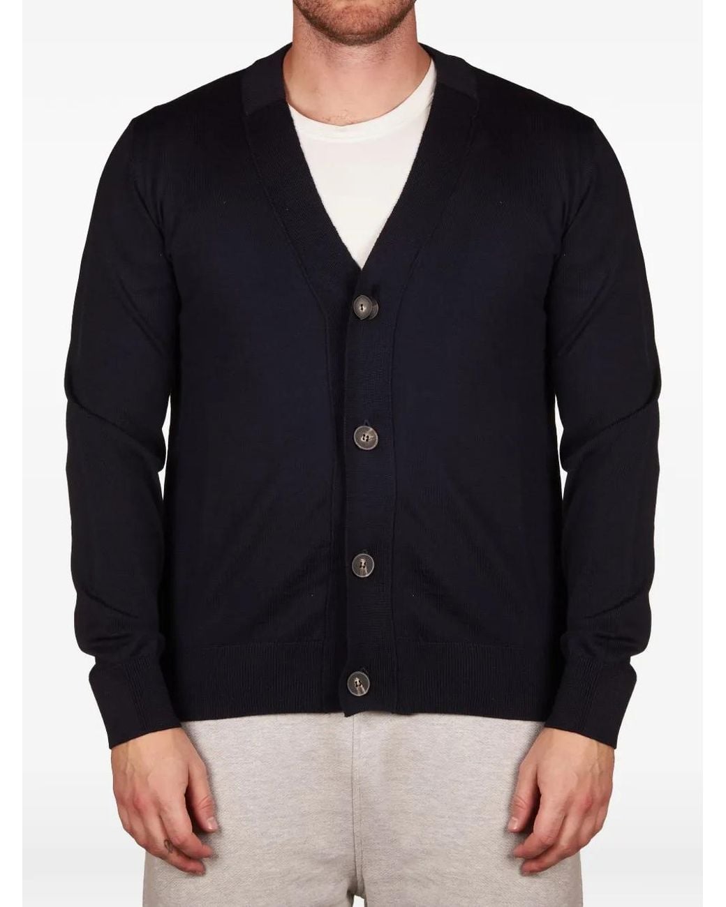 Alpha Studio Blue Fine-Knit Button-Up Cardigan for men