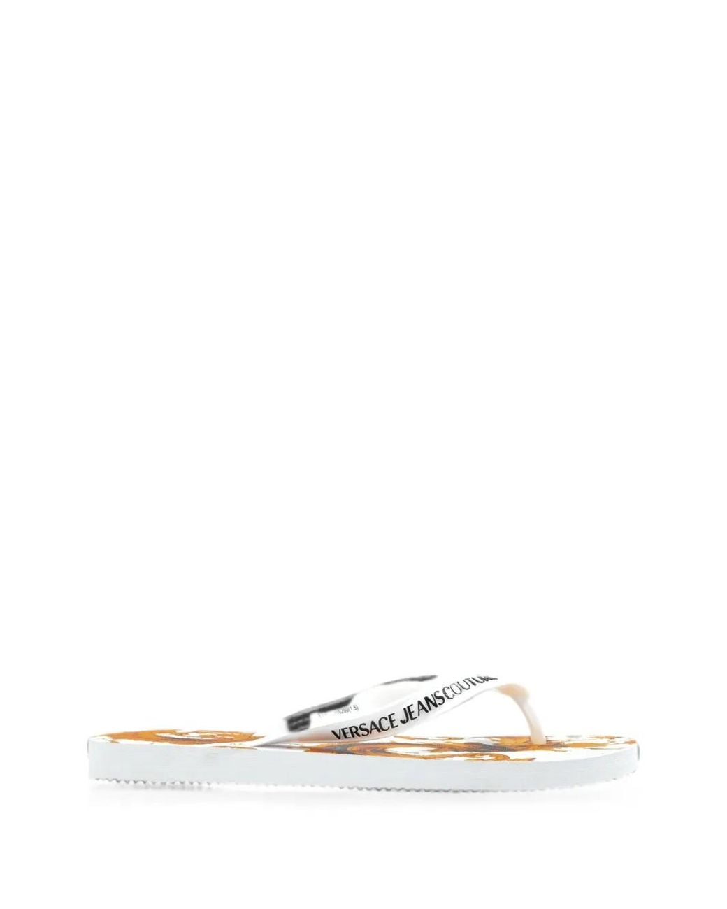 Versace Jeans Couture White Logo-Print Flip-Flops