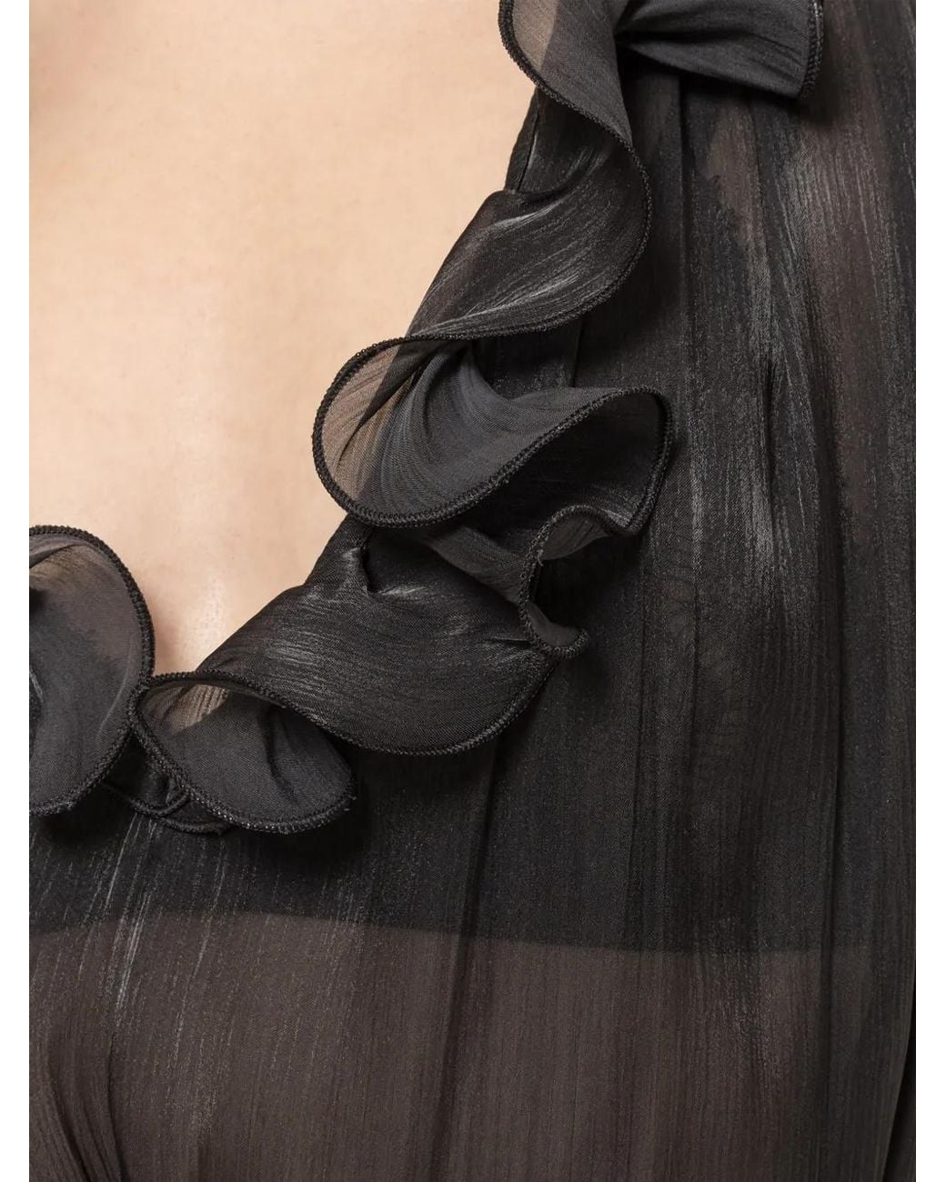 Nissa Black Ruffled Chiffon Top