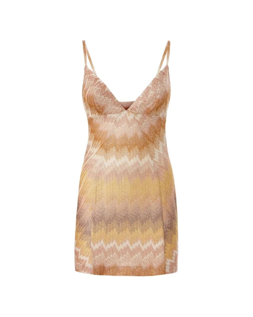 Missoni Natural Chevron-Pattern Spaghetti-Strap Mini Dress