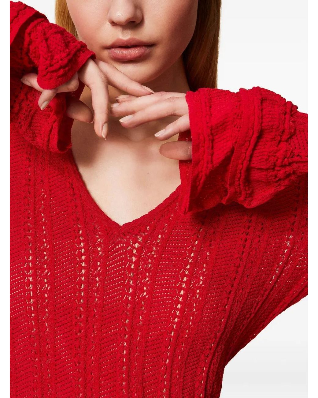 Twinset Red Knitted Ruffled Mini Dress