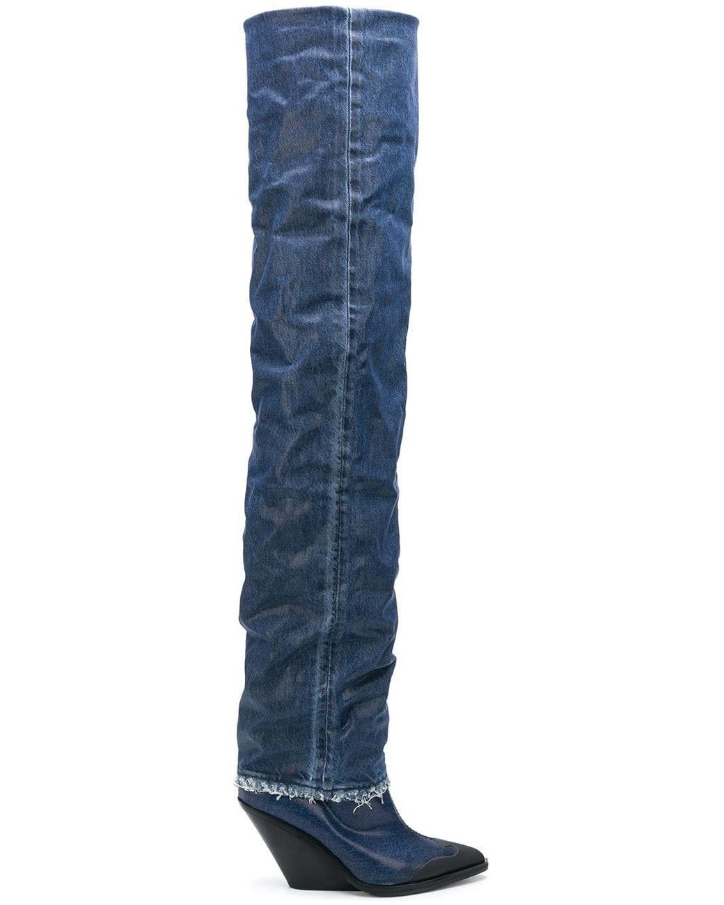【DIESEL】DIVINUS DENIM LONG BOOTS - BLUE DIESEL Denim Over-the-knee Boots in Blue | Lyst
