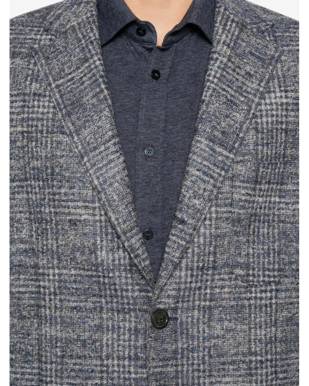 Etro Gray Check-Pattern Notched-Lapel Blazer for men